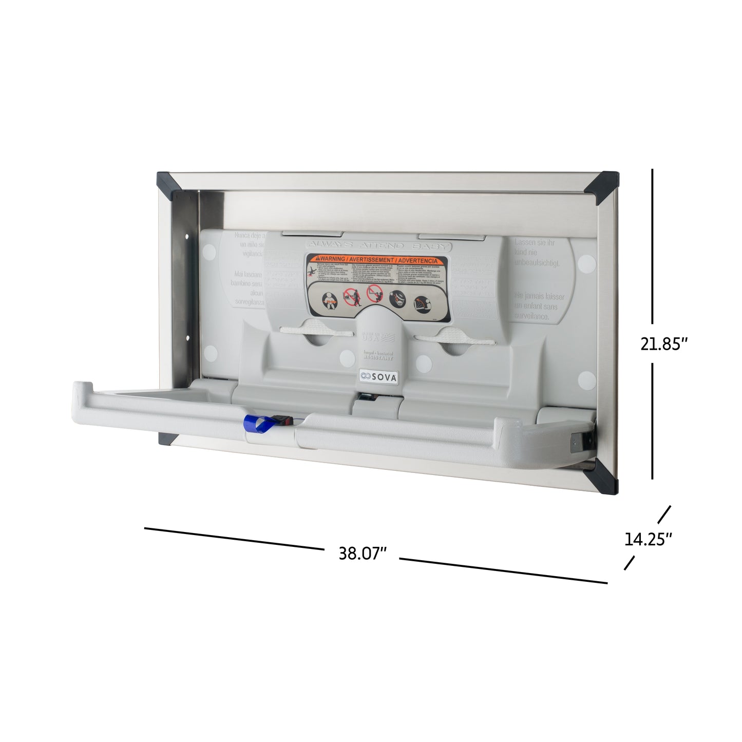 Sova Origin Horizontal baby changing station open dimensions on white background