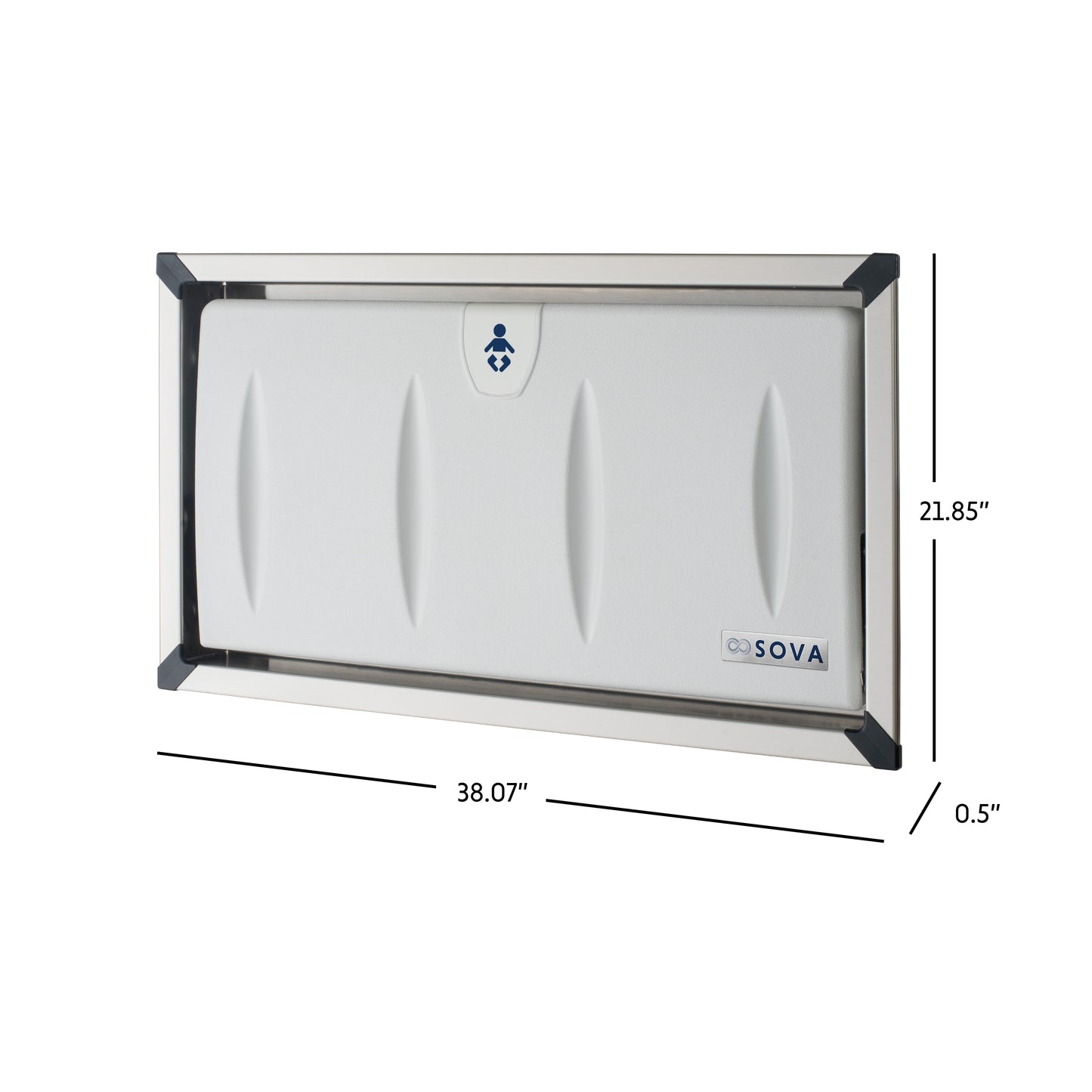 Sova Origin Horizontal baby changing station closed dimensions on white background