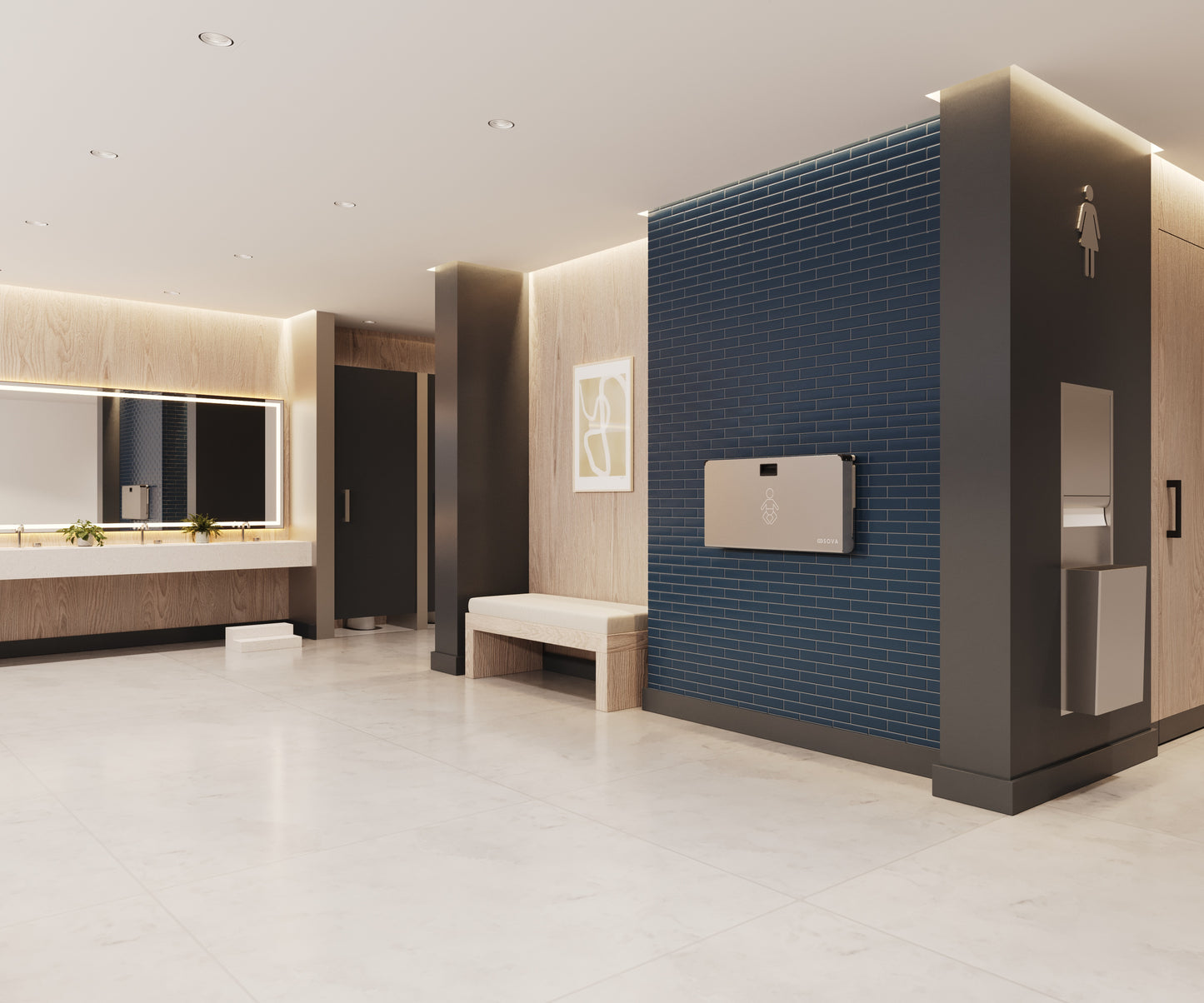 Modern bathroom interior with a Aura Baby changing Station