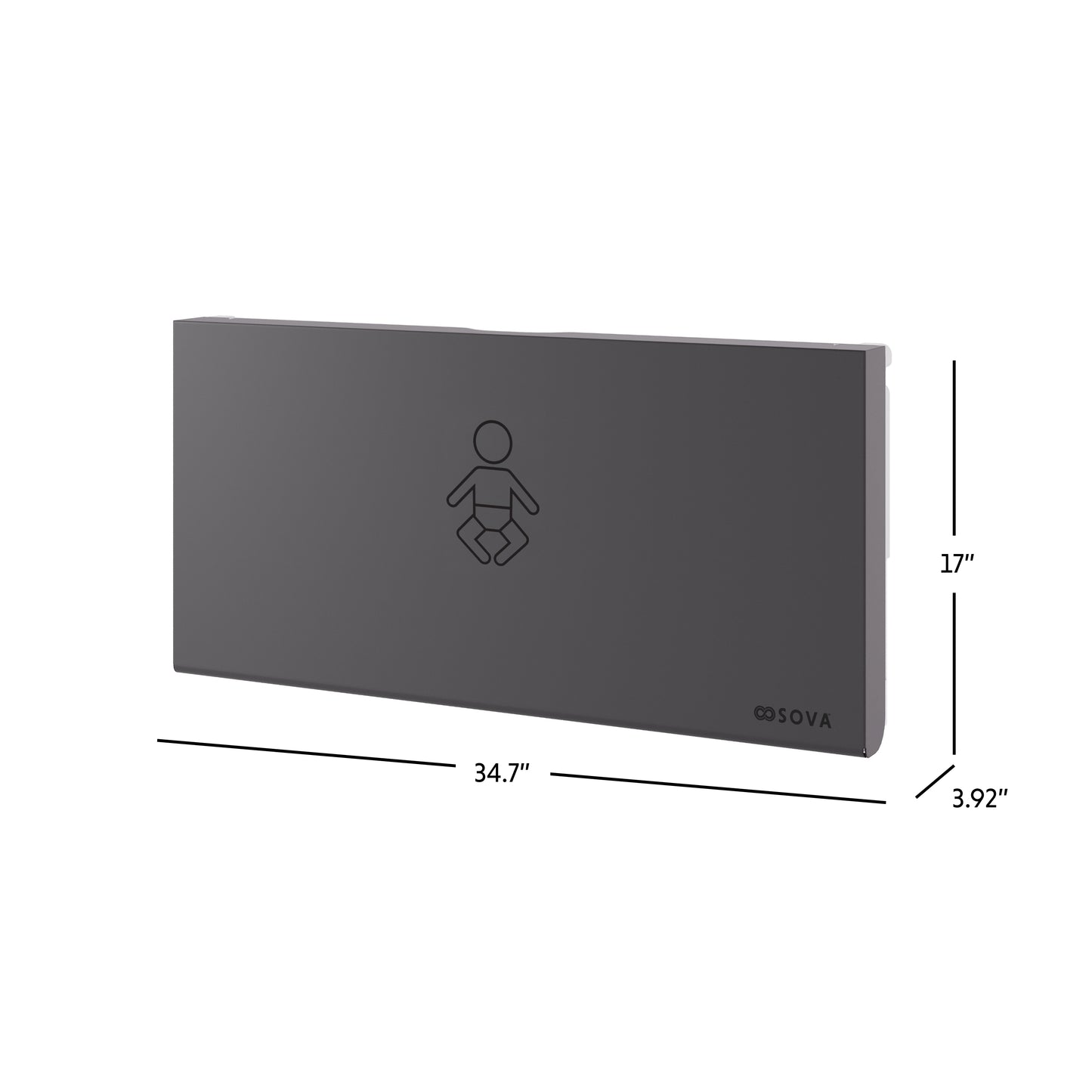 Aura Frameless Surface Mount Horizontal Baby Changing Station w/Full Matte Black Stainless Steel Wrap