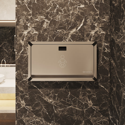 Stainless Steel Vantage Baby Changing Station on a marble wall