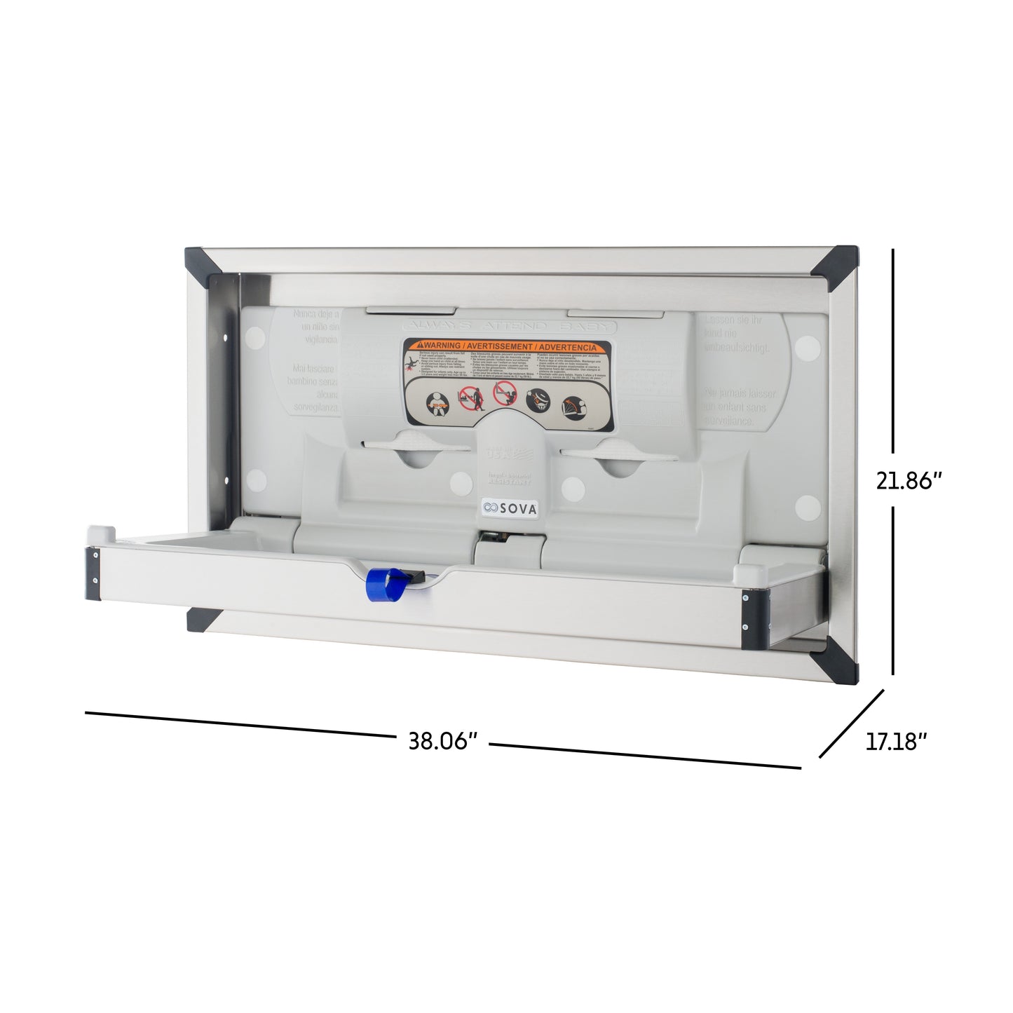 Vantage Stainless Steel Baby changing Station dimensions open