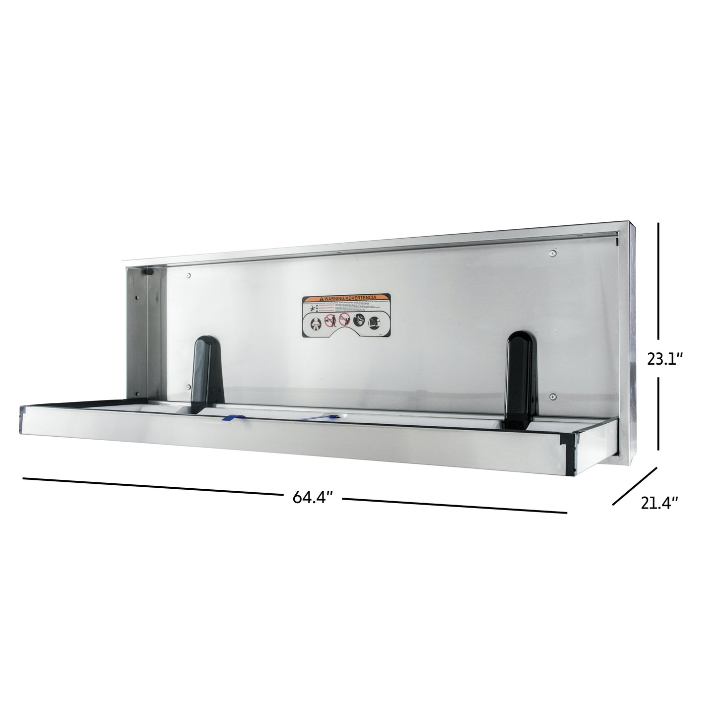 Solace Extended Changing Station open dimensions on white background
