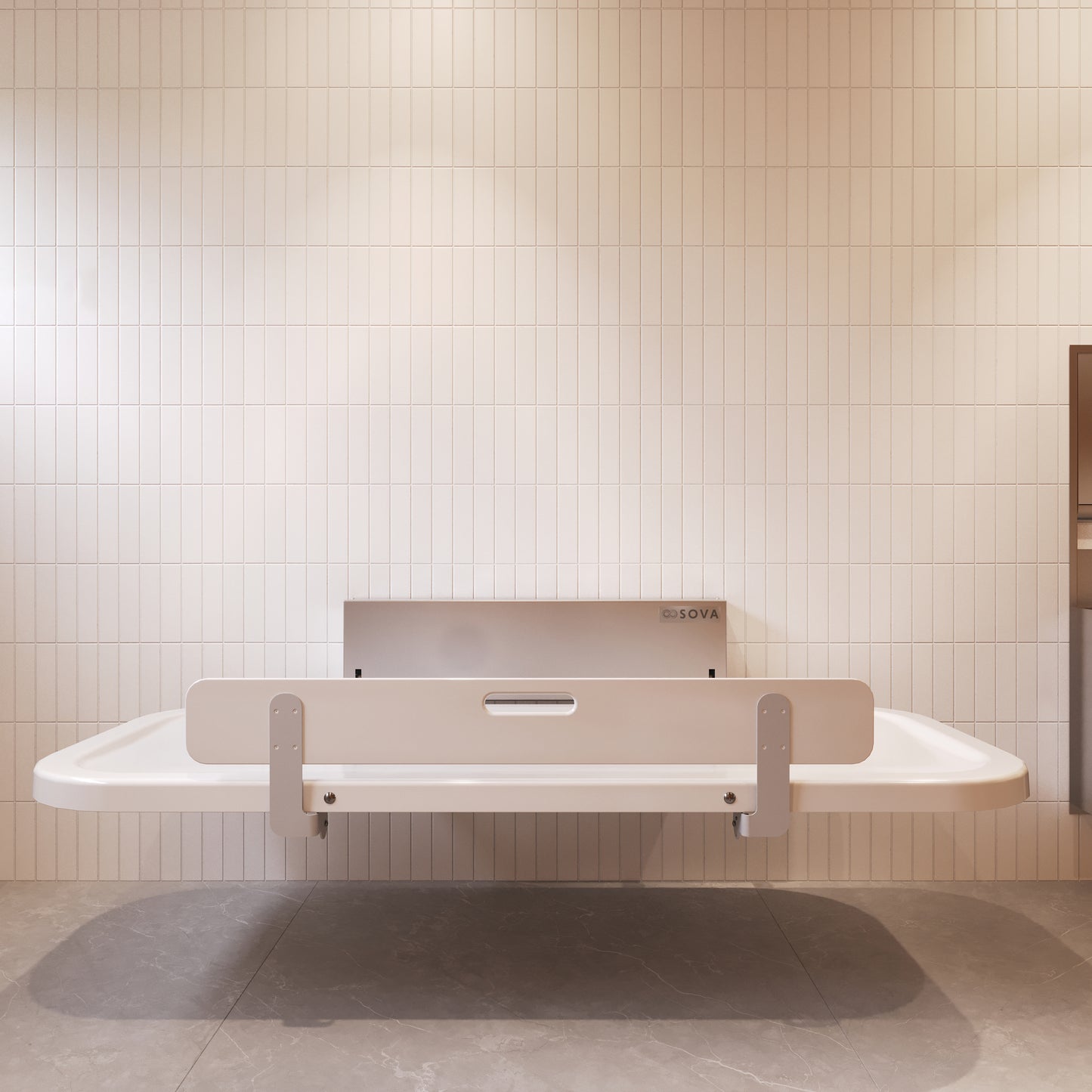Attend Adult Changing Table wall-mounted open in a modern bathroom