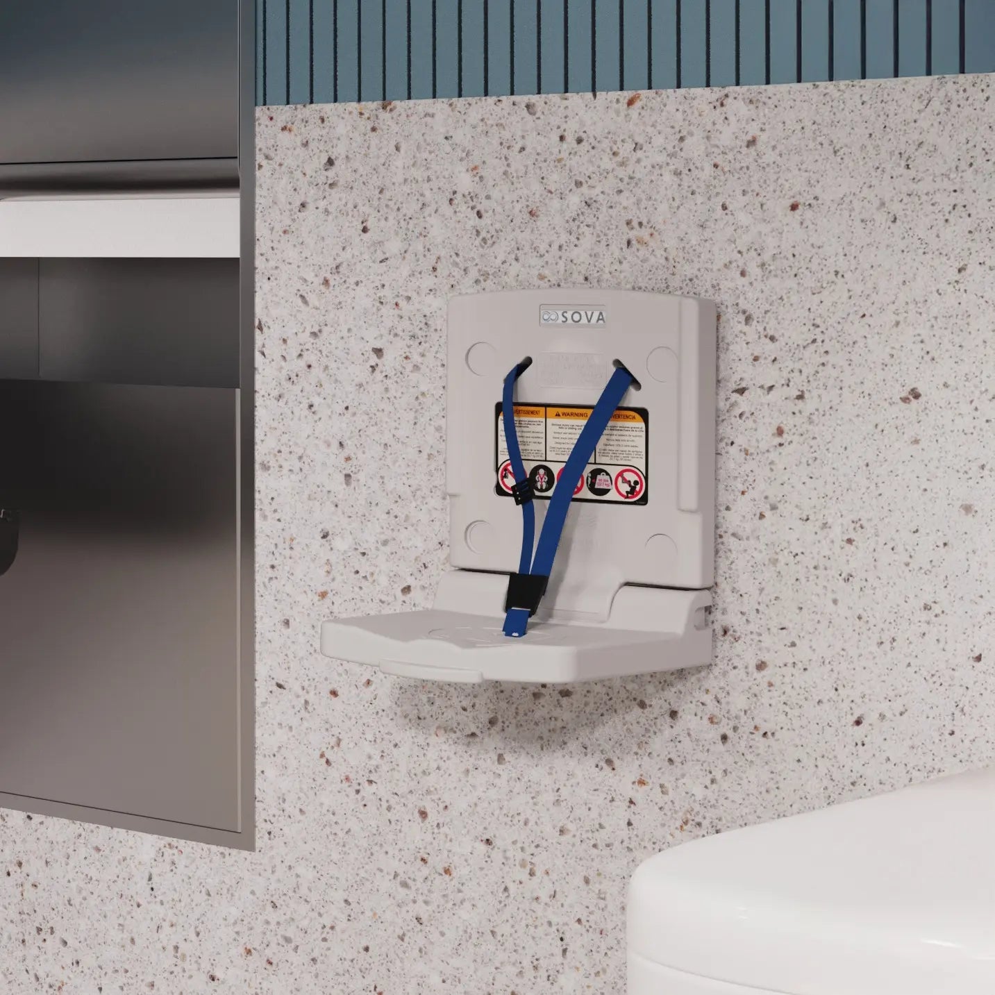 Sova Toddler wall-mounted seat in a accessible bathroom
