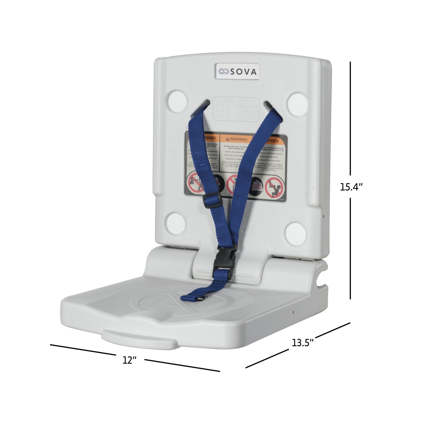 Sova Wall Toddler Seat open dimensions on white background