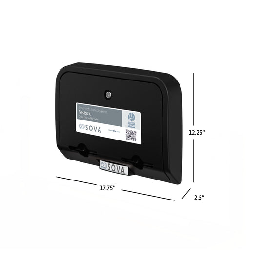 Black Sova Liner Dispenser dimensions on white background