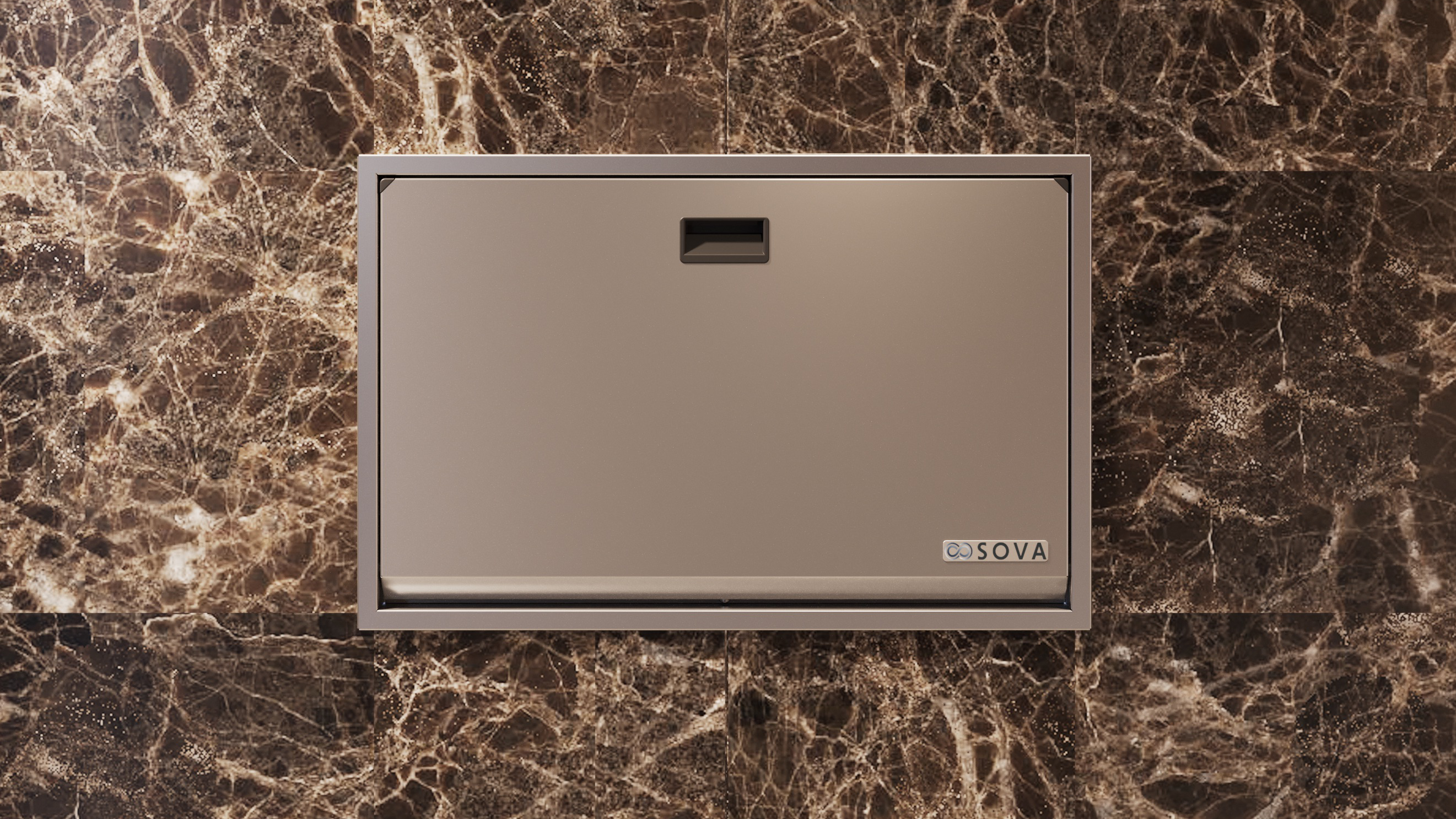 Closed Summit stainless steel baby changing table in a modern restroom