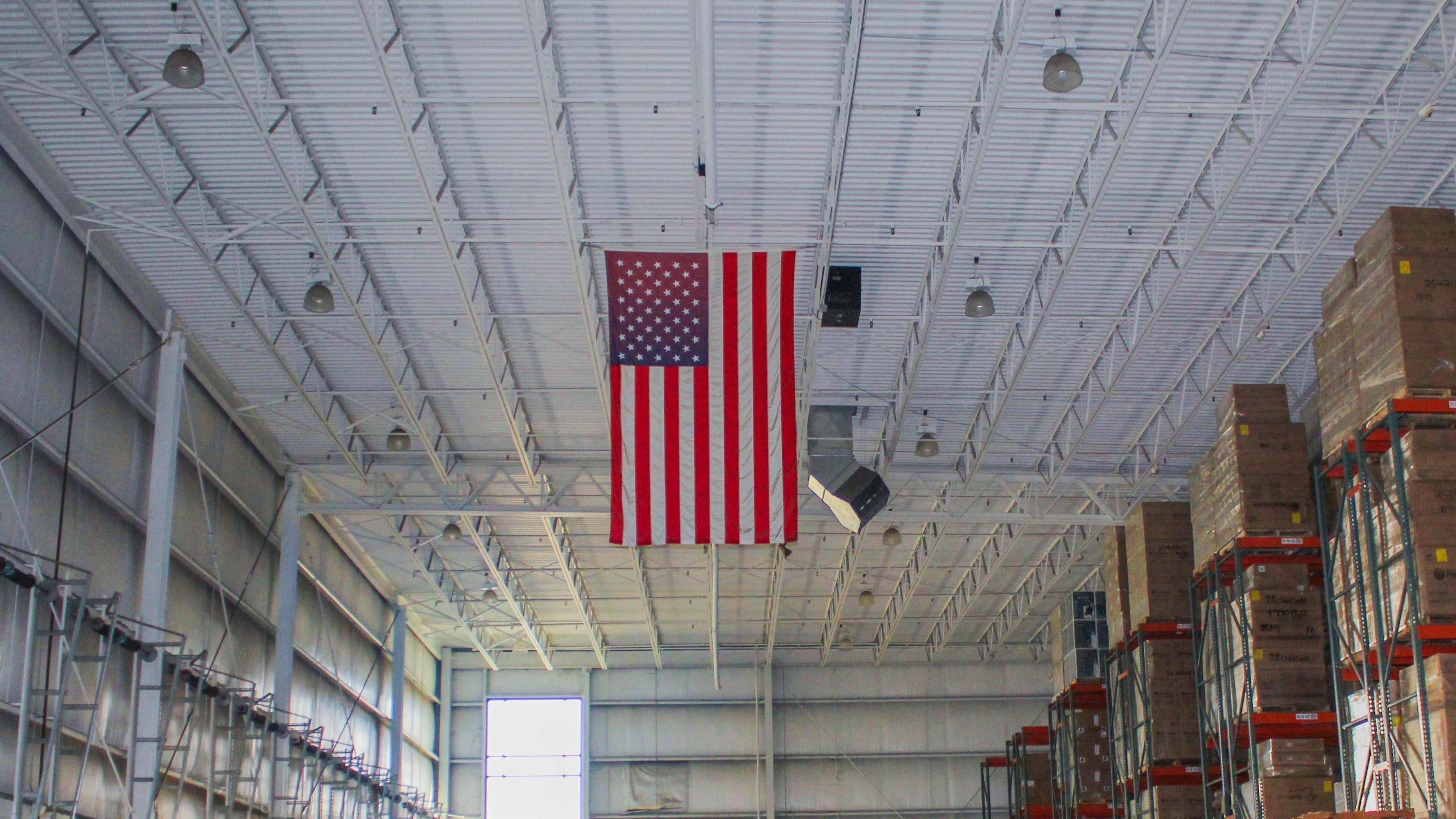 American flag in a warehouse