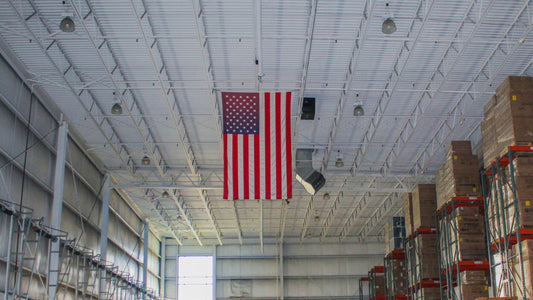 American flag in a warehouse