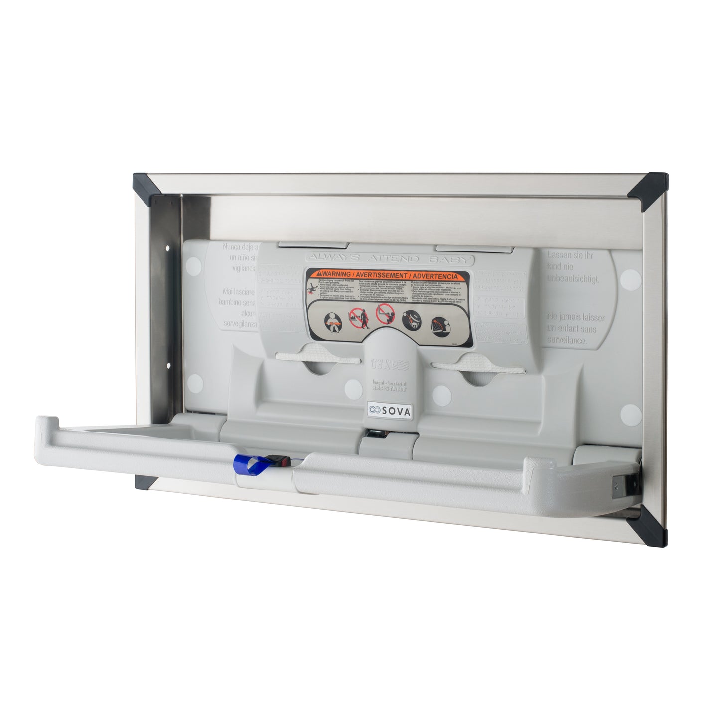 Stainless Steel Origin Horizontal Baby Changing Station open on white background