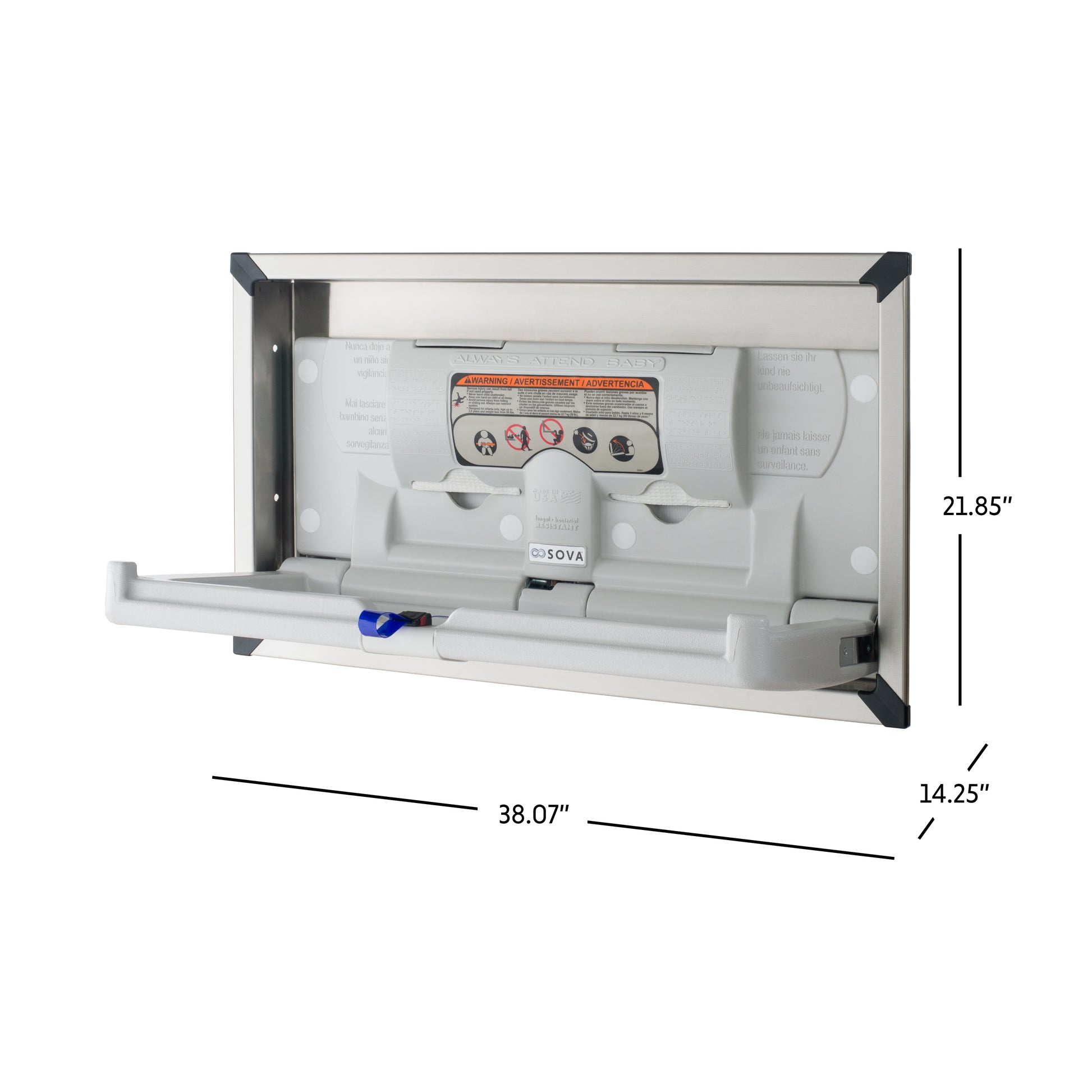 Sova Origin Horizontal baby changing station open dimensions on white background