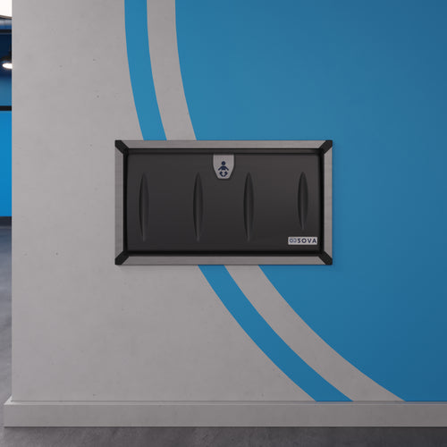 Sova Origin Baby Changing Station with Stainless Steel Recessed Frame-Lifestyle Stainless/Black Poly_Closed