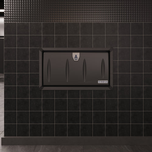 Sova Origin Baby Changing Station with Stainless Steel Recessed Frame-Lifestyle Black Stainless/Black Poly_Closed