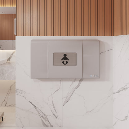 White Sova Span Horizontal Baby Changing Station front closed mounted in a bathroom setting