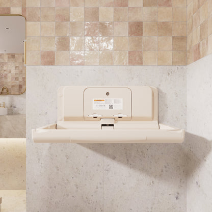 Cream Sova Span Horizontal Baby Changing Station front open in a modern bathroom setting