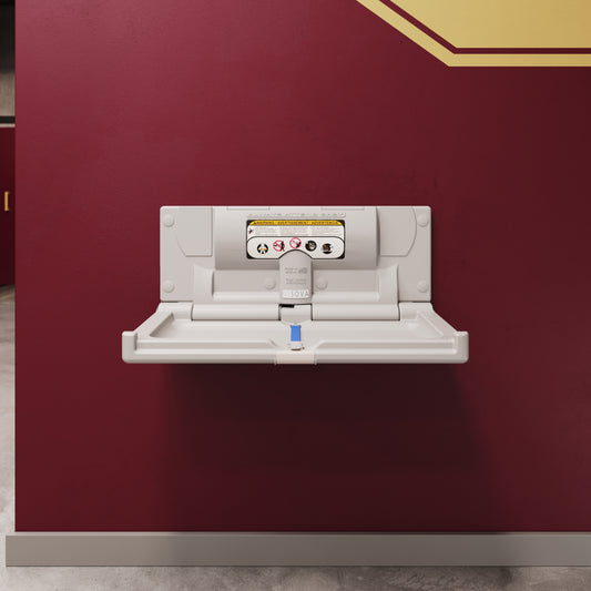 White Origin Horizontal Baby Changing Station mounted on red wall