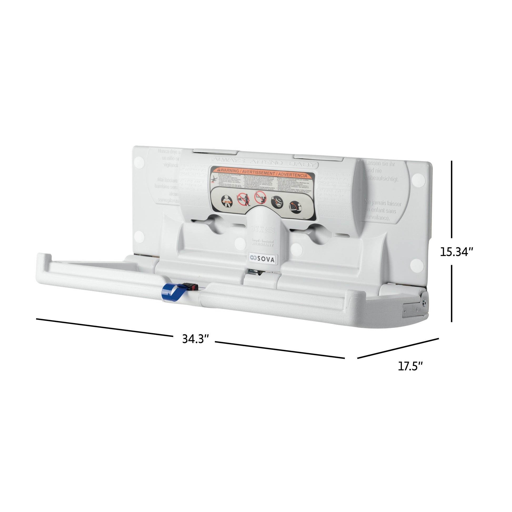 White Origin Horizontal Baby Changing Station open dimensions