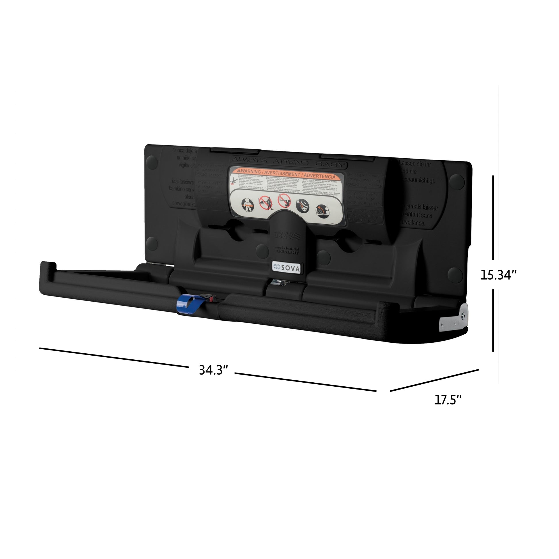 Black Origin Horizontal Baby Changing Station open dimensions