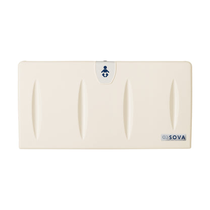 Beige Origin Baby Changing Station closed front view on white background
