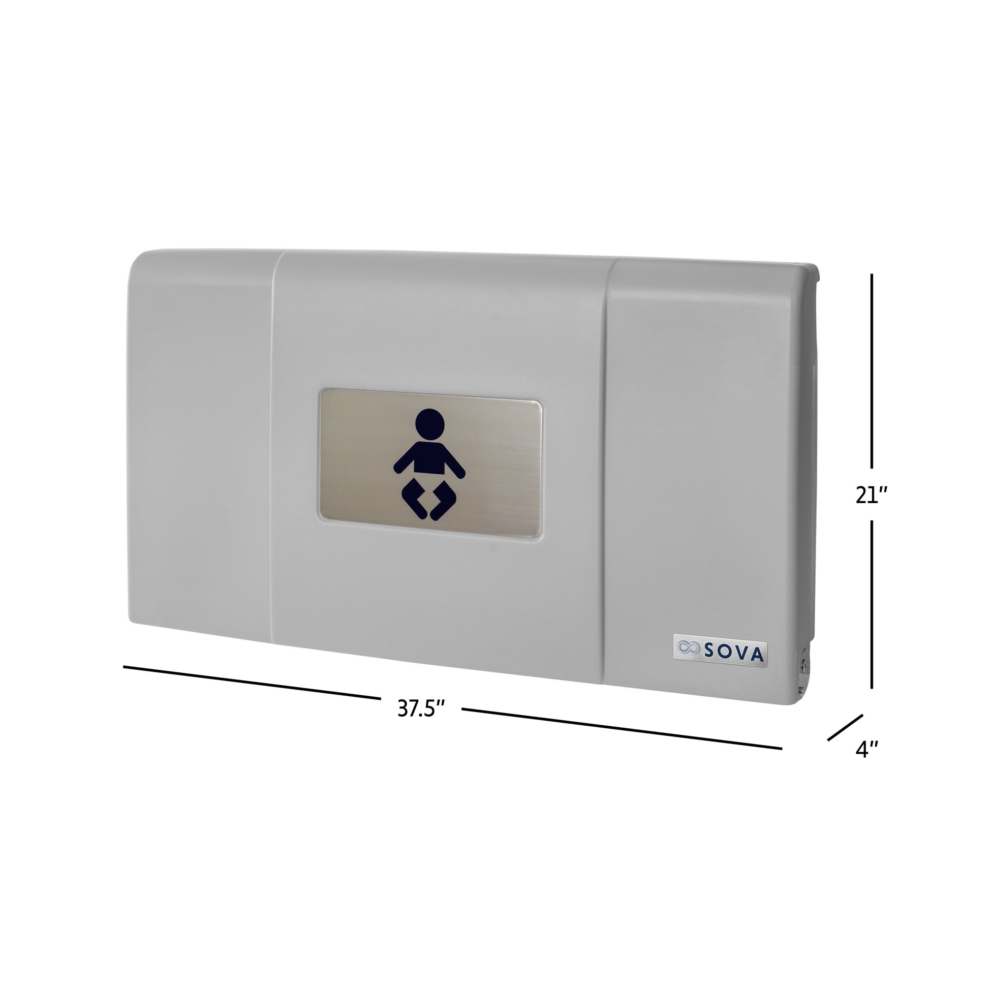 Grey Sova Span Horizontal Baby Changing Station closed dimensions on a white background