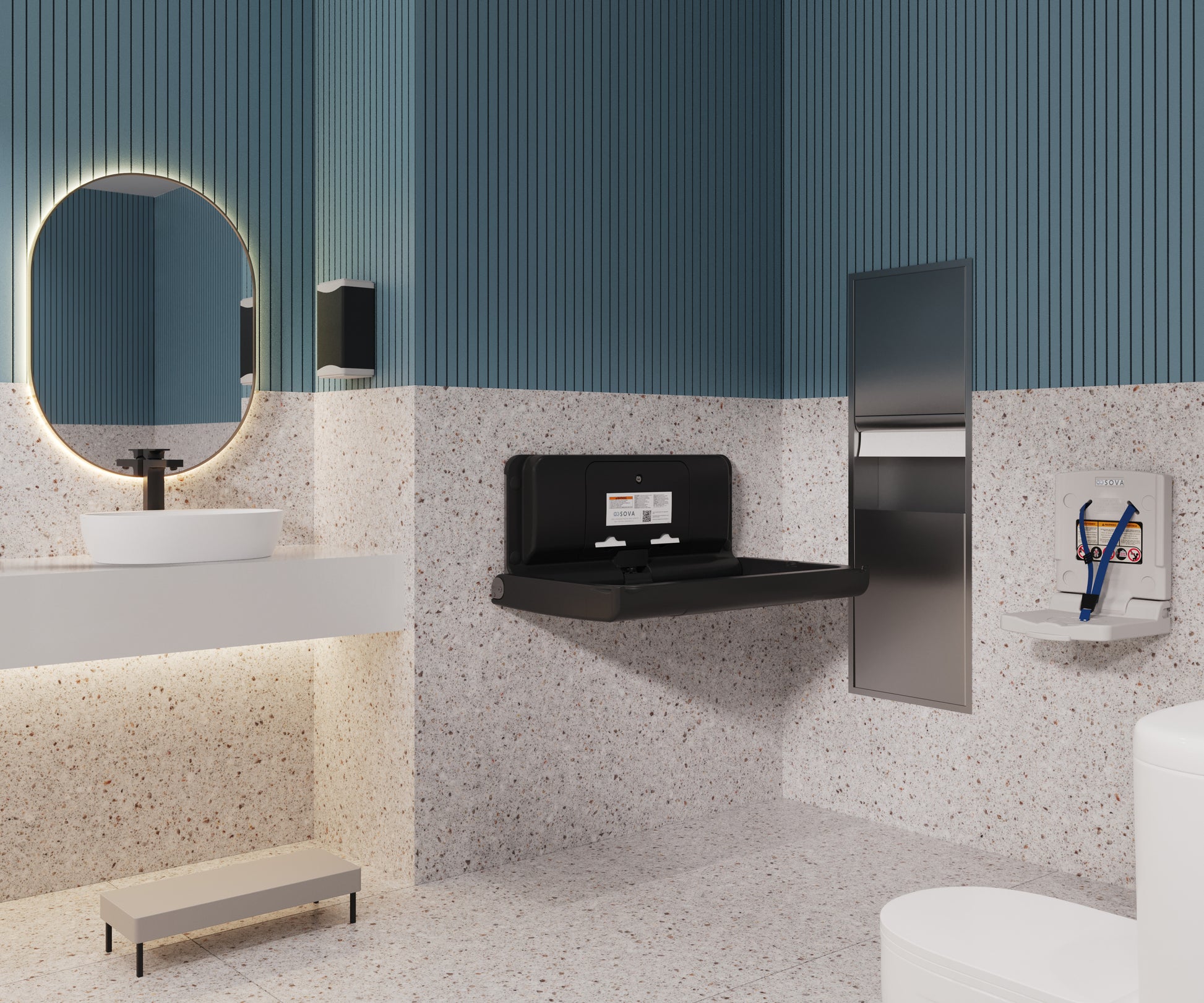 Span Horizontal Baby Changing Station open in a modern bathroom