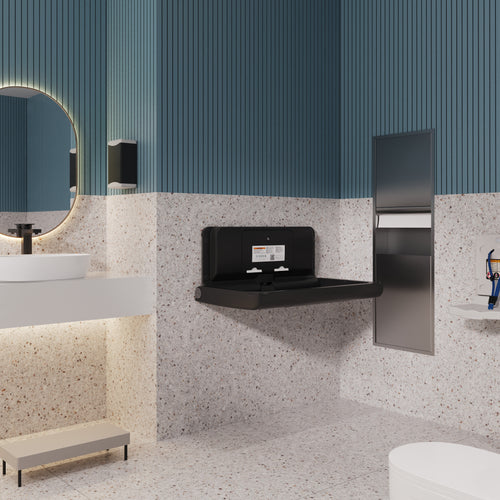 Sova Span Horizontal Baby Changing Station and Stainless Steel Liner Dispenser-Lifestyle_Open