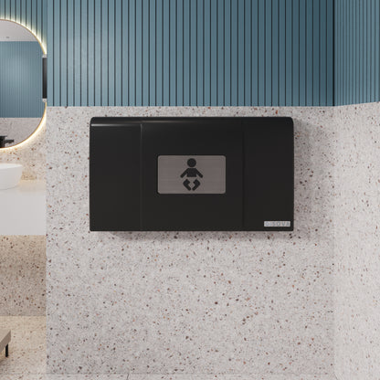 Black Span horizontal baby changing station mounted in bathroom wall