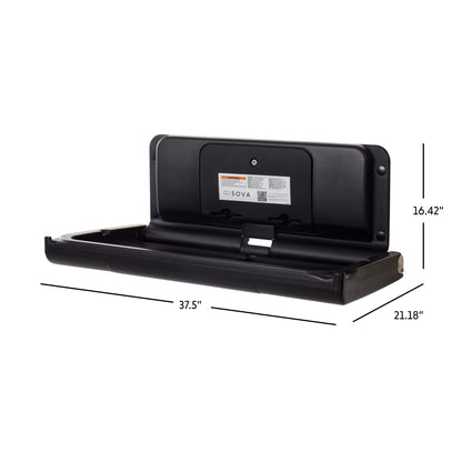 Black Sova Span Horizontal Baby Changing Station open dimensions on a white background