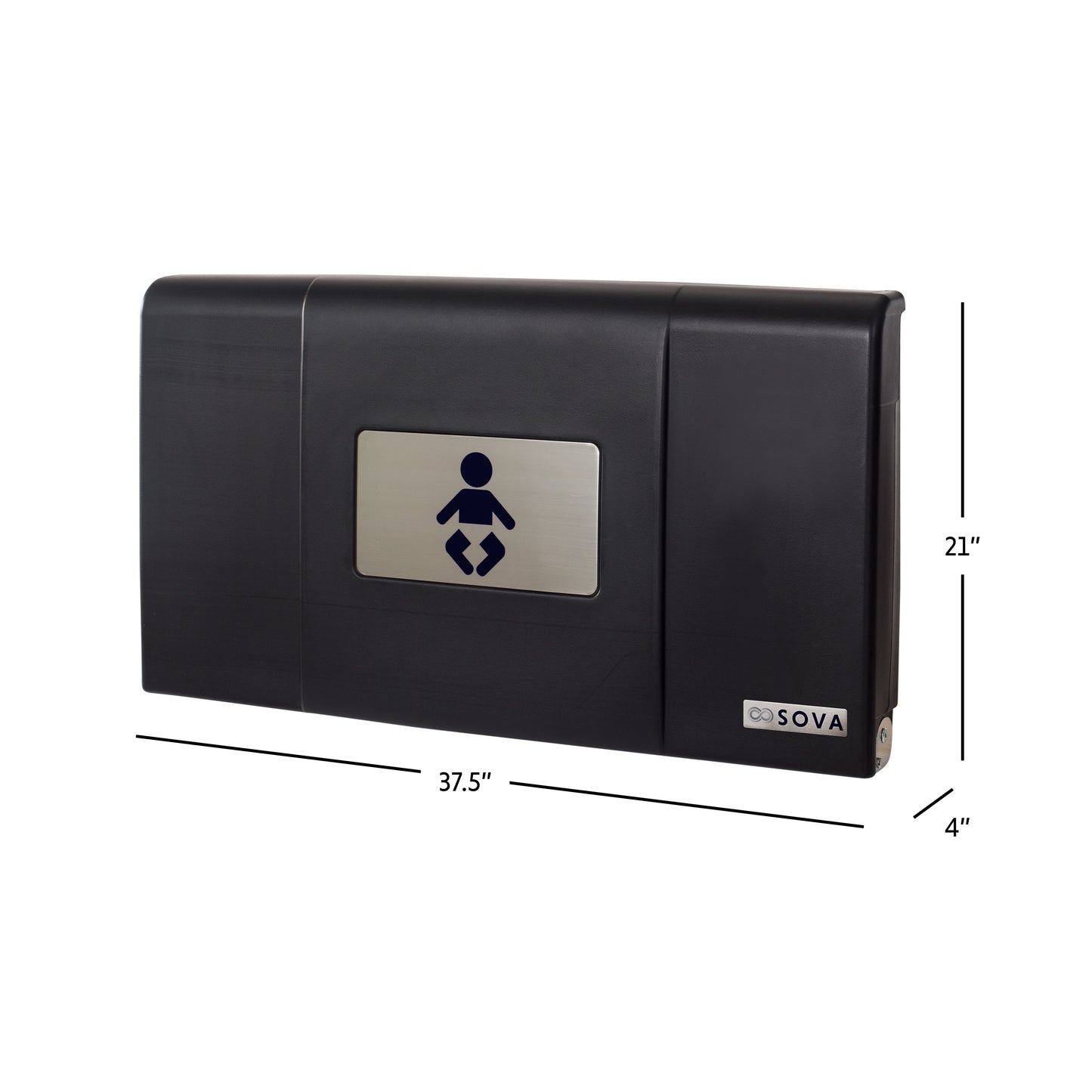 Black Sova Span Horizontal Baby Changing Station closed dimensions on a white background