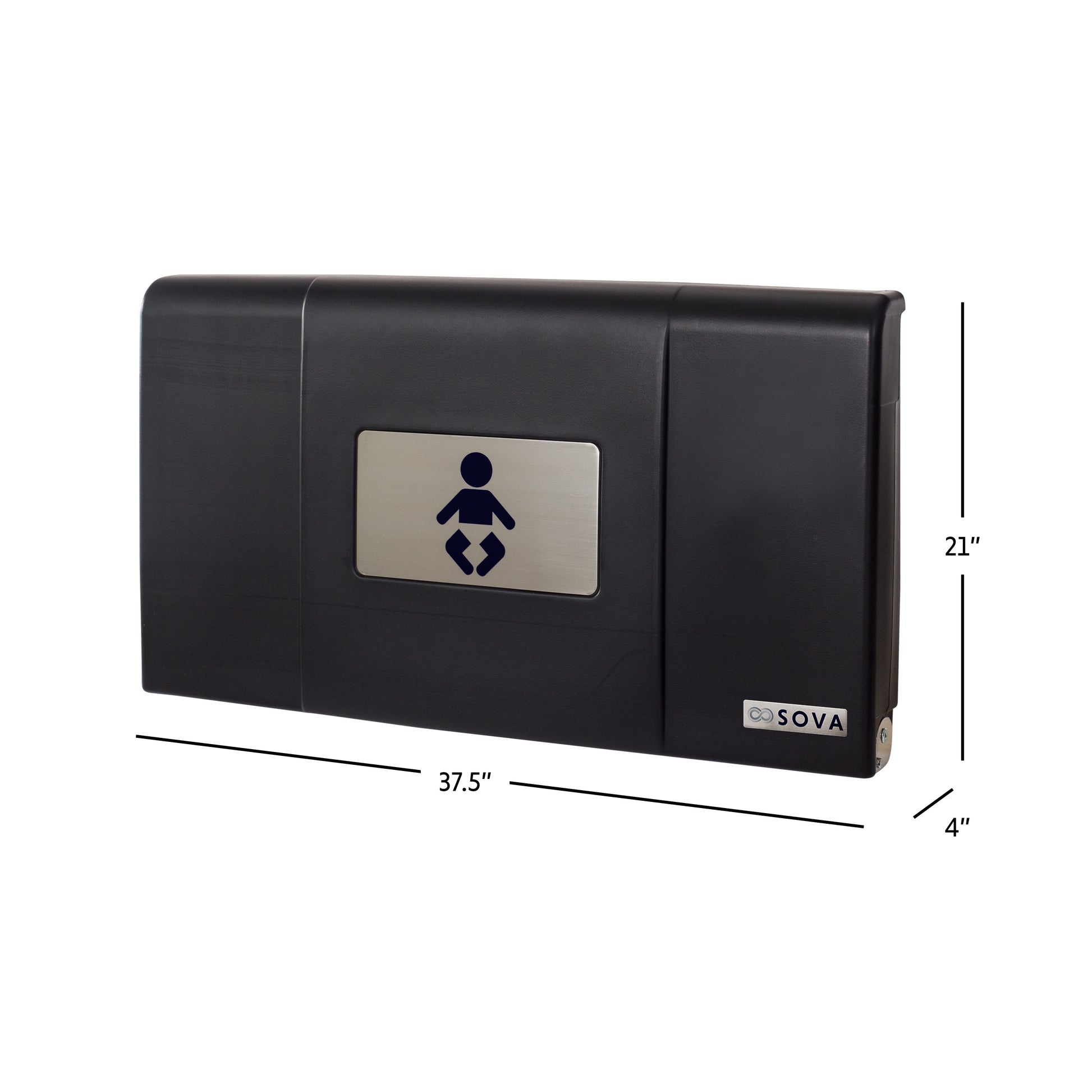 Black Sova Span Horizontal Baby Changing Station closed dimensions on a white background