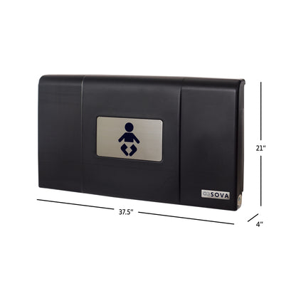 Black Sova Span Horizontal Baby Changing Station closed dimensions on a white background