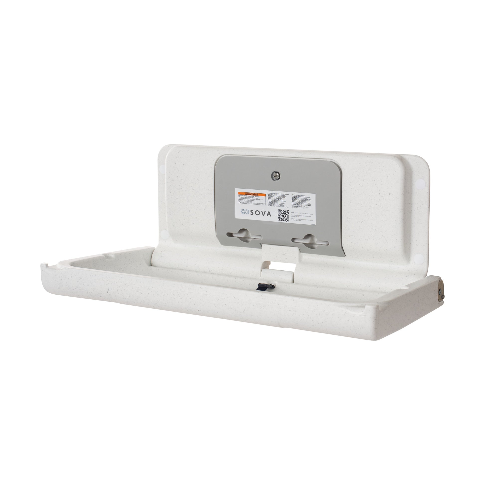 White Sova Span Horizontal Baby Changing Station front open on a white background