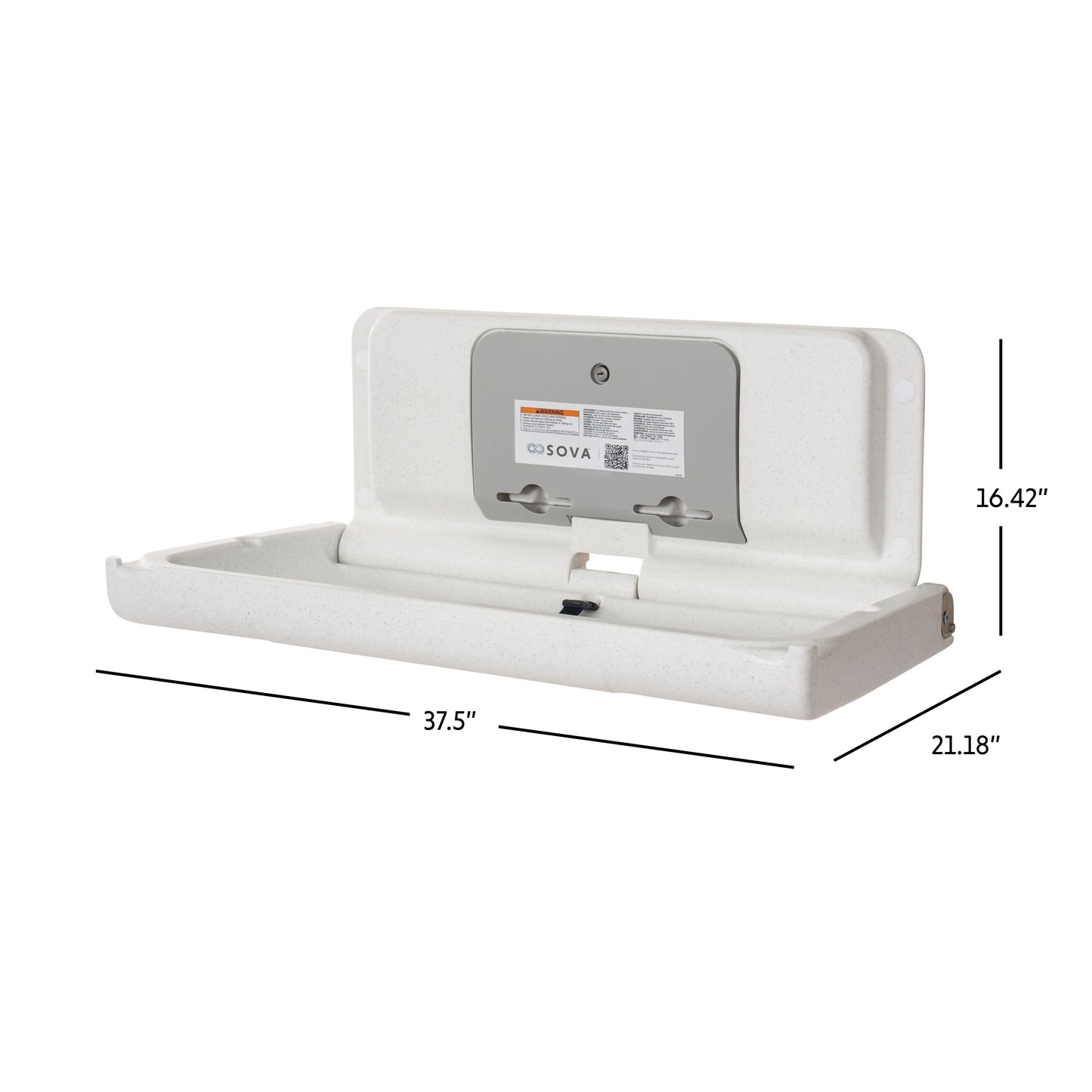 White Sova Span Horizontal Baby Changing Station open dimensions on a white background