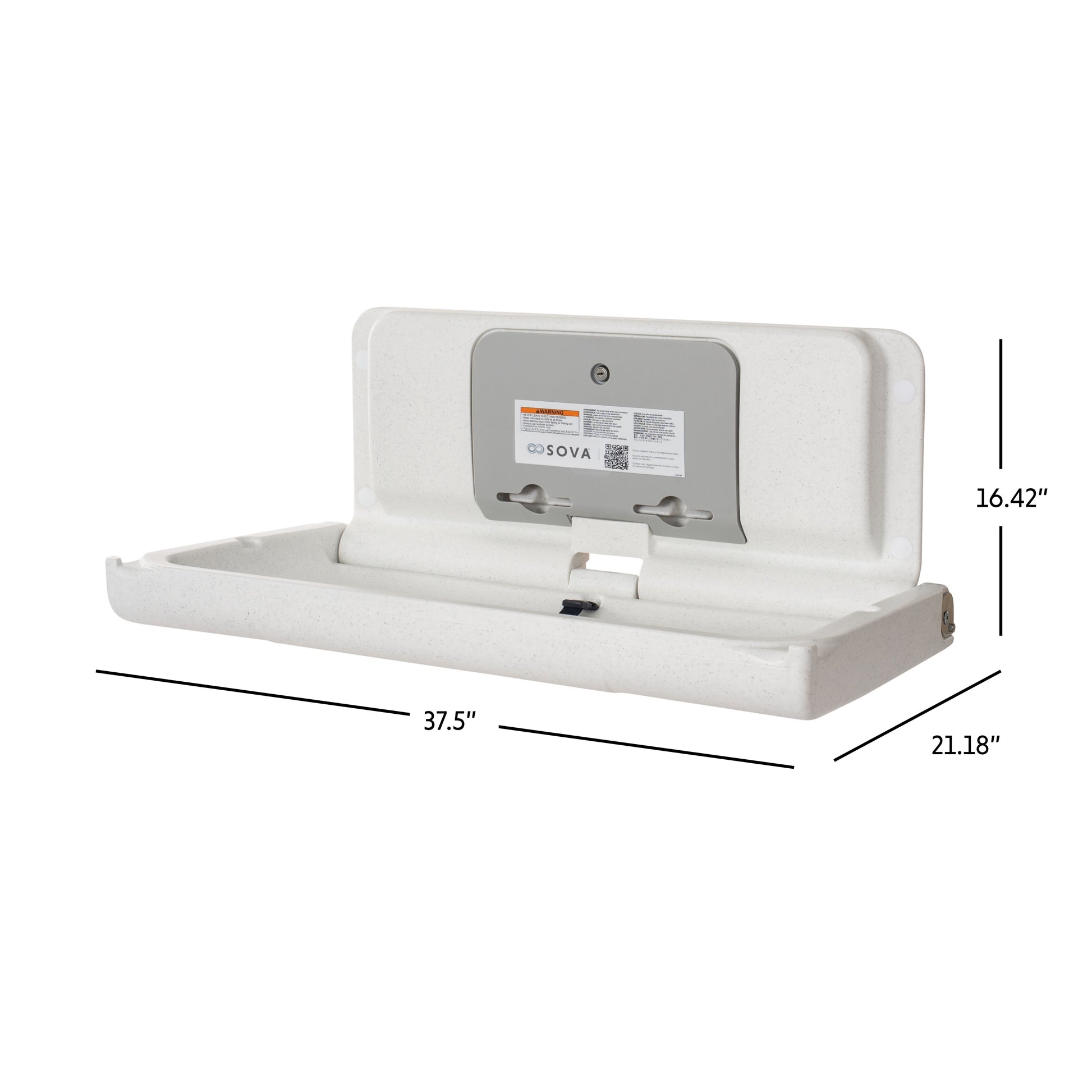 White Sova Span Horizontal Baby Changing Station open dimensions on a white background