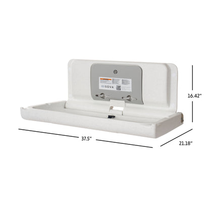 White Sova Span Horizontal Baby Changing Station open dimensions on a white background