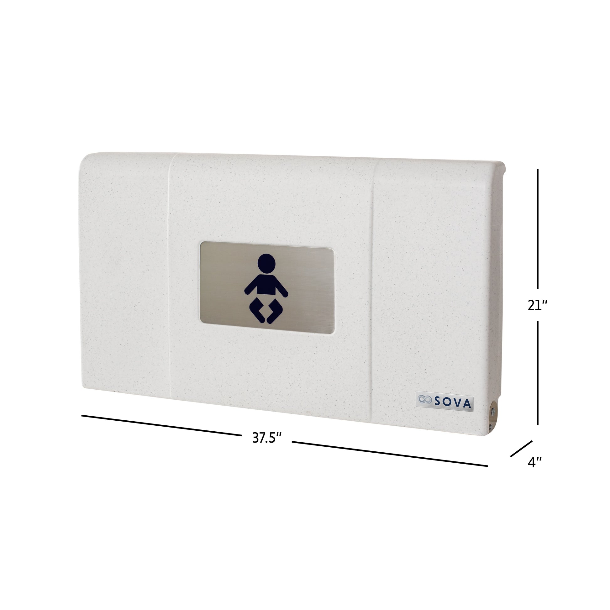 White Sova Span Horizontal Baby Changing Station closed dimensions on a white background