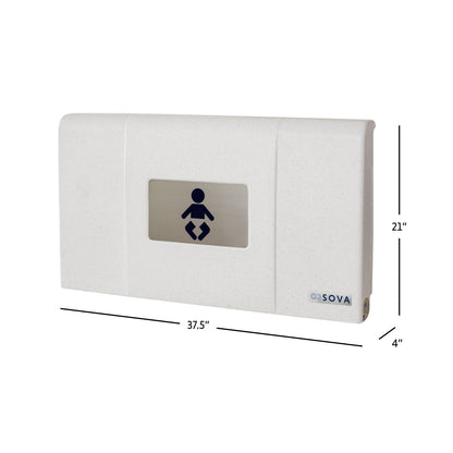 White Sova Span Horizontal Baby Changing Station closed dimensions on a white background