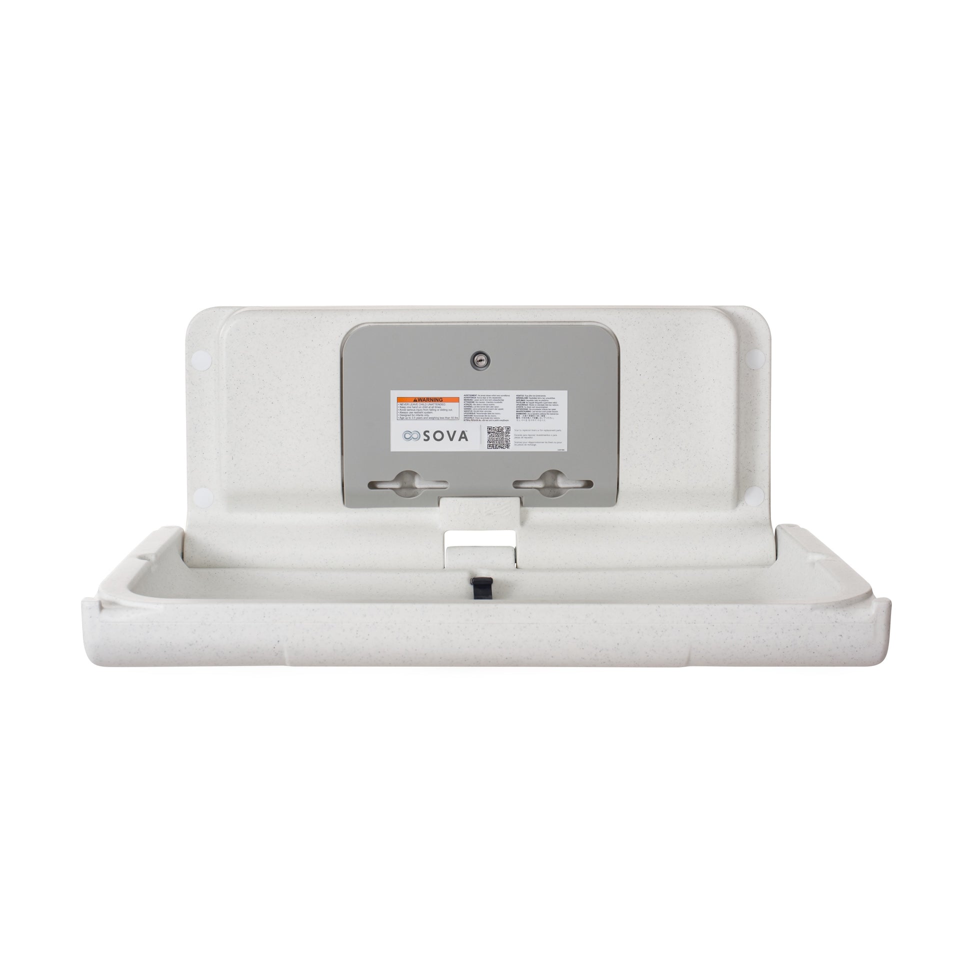 White Sova Span Horizontal Baby Changing Station front open on a white background