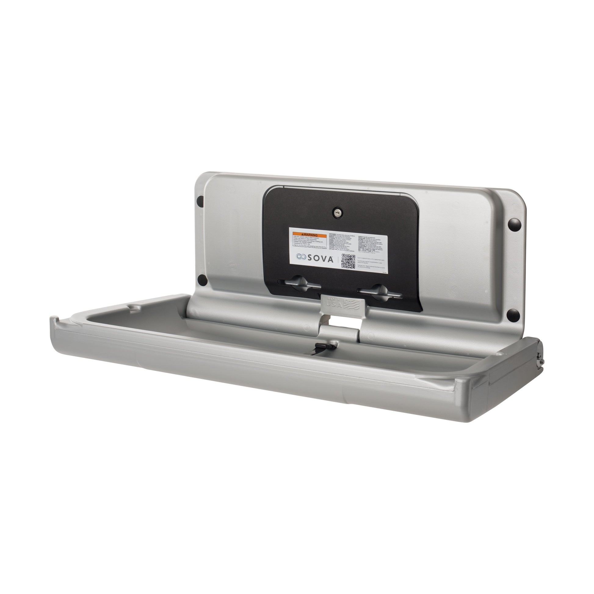 Metallic Sova Span Horizontal Baby Changing Station front open on a white background