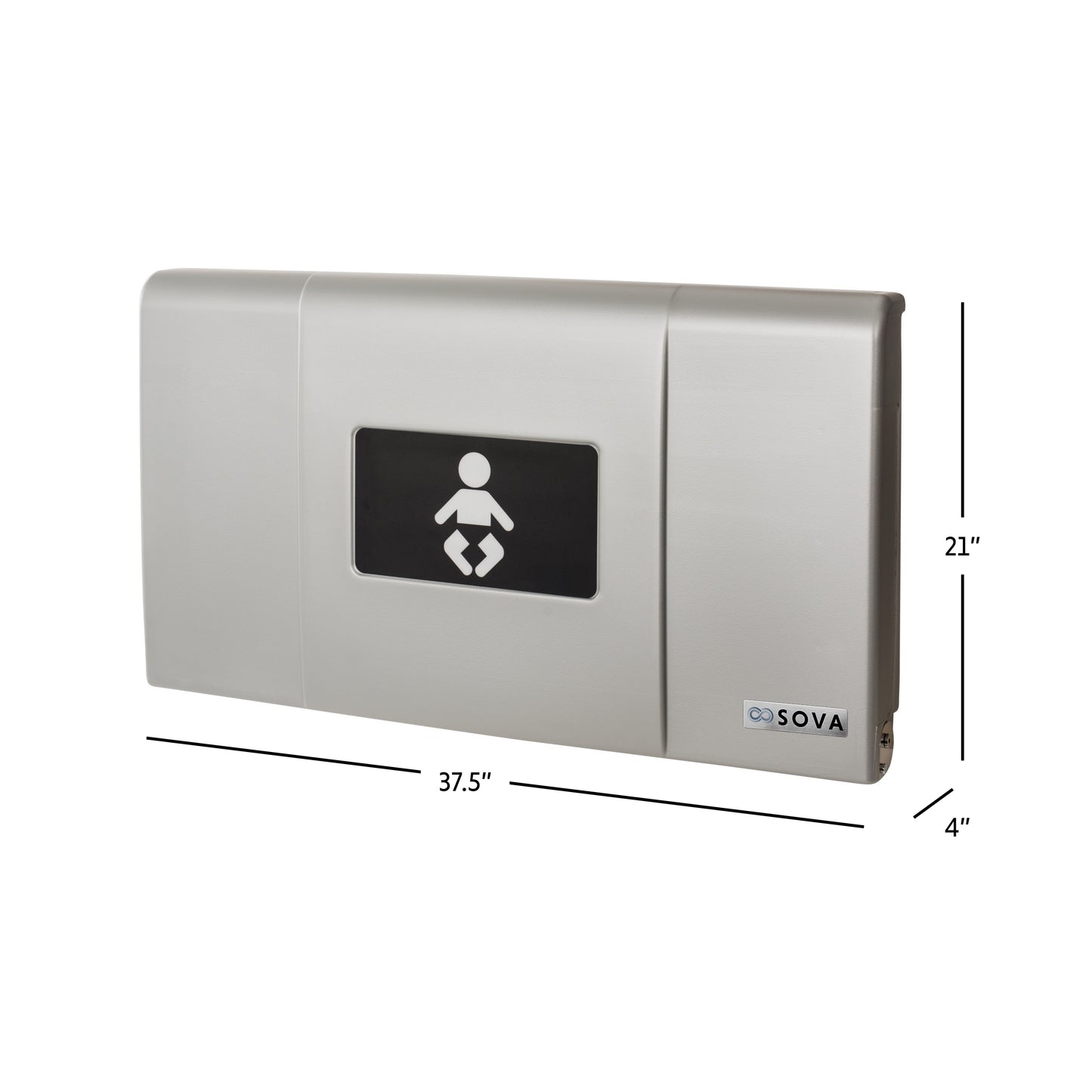 Metallic Sova Span Horizontal Baby Changing Station closed dimensions on a white background