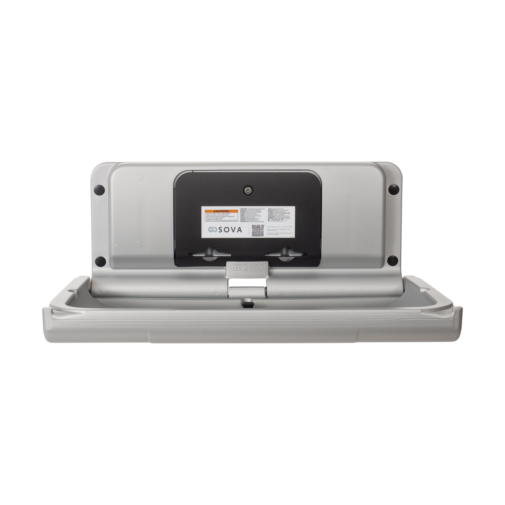 Metallic Sova Span Horizontal Baby Changing Station front open on a white background
