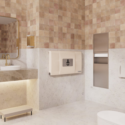 Sova Span Horizontal Baby Changing Station and Toddler Wall Seat-Cream Lifestyle_Closed