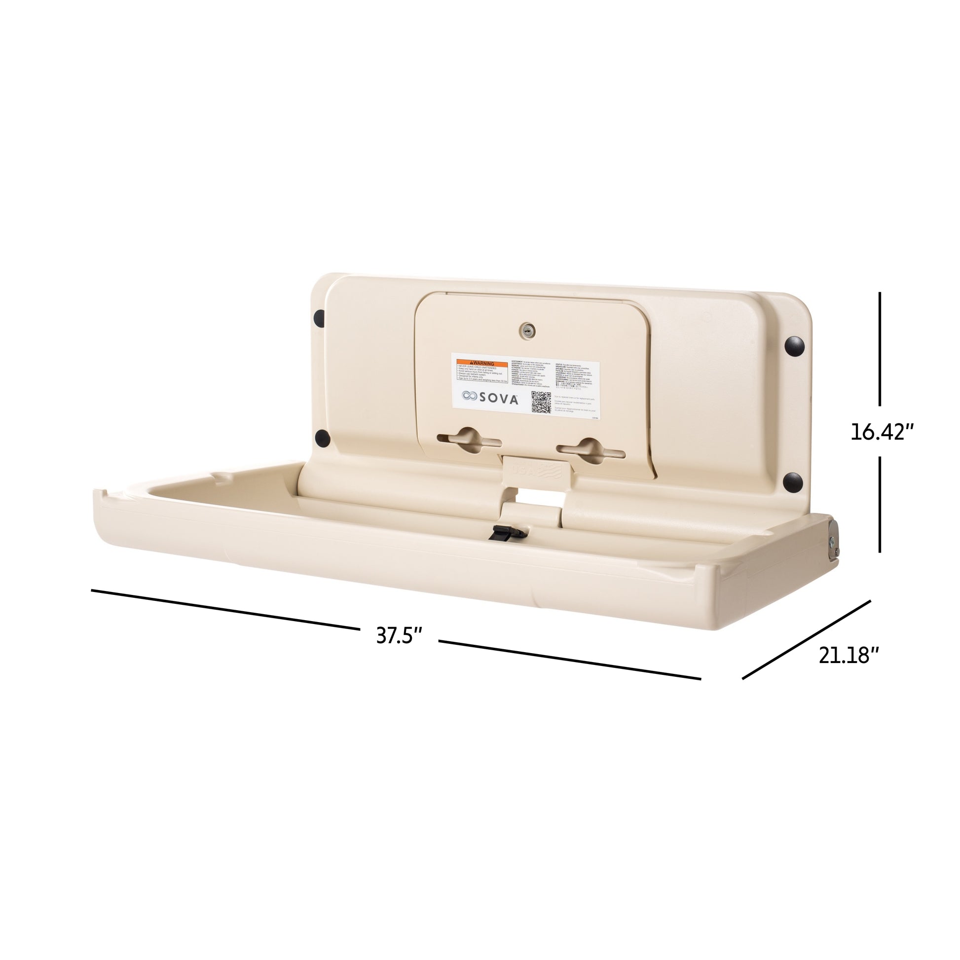 Cream Sova Span Horizontal Baby Changing Station open dimensions on a white background