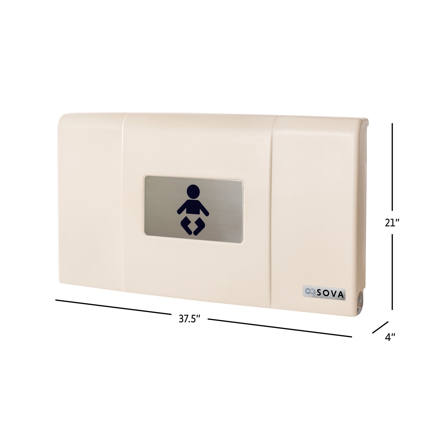 Cream Sova Span Horizontal Baby Changing Station closed dimensions on a white background
