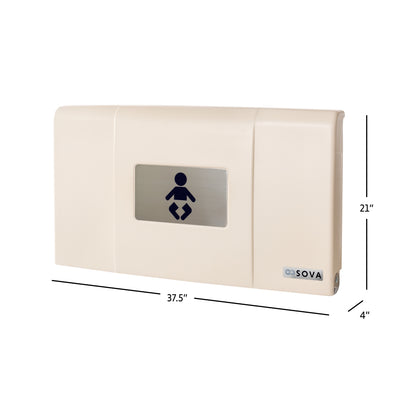 Cream Sova Span Horizontal Baby Changing Station closed dimensions on a white background