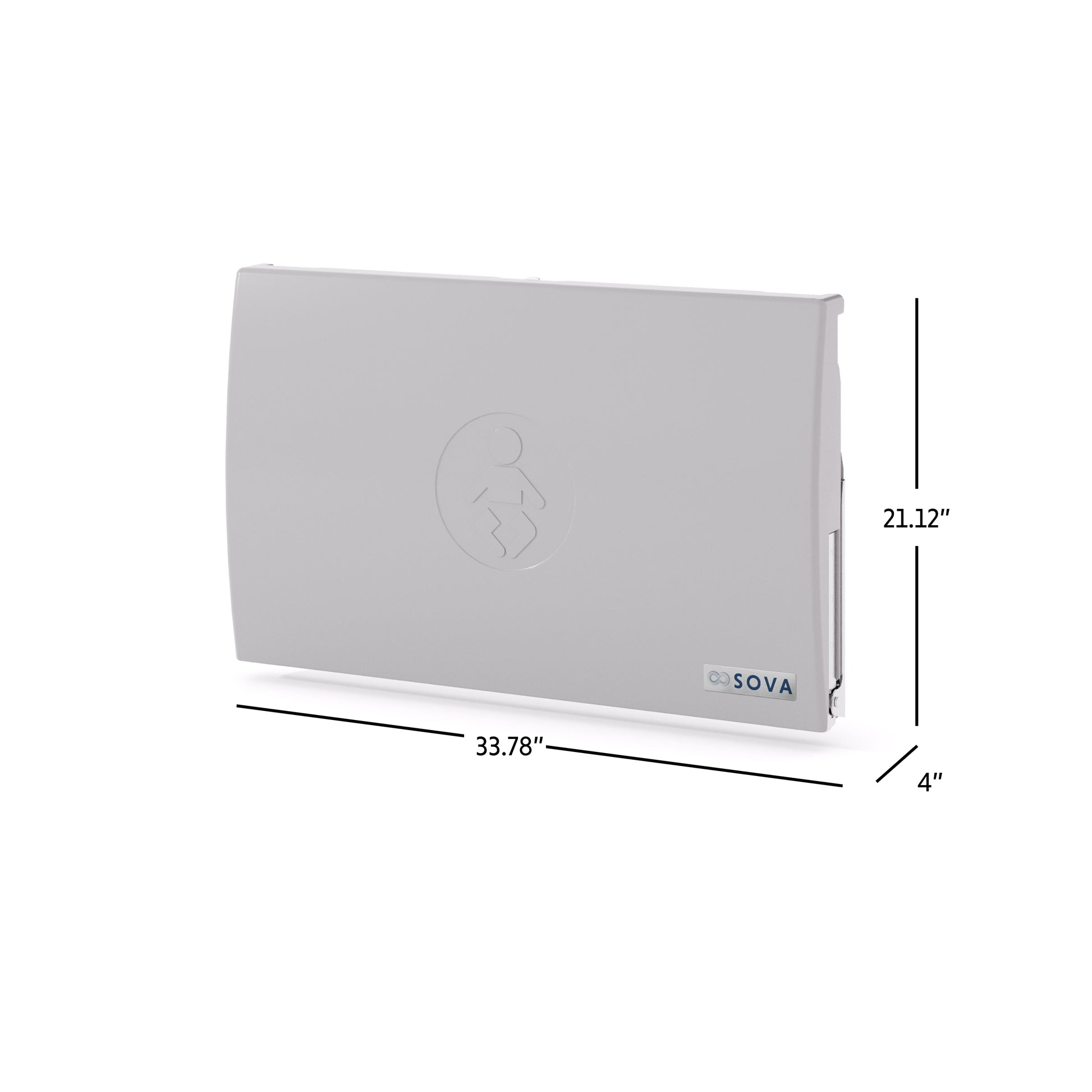 Grey Sova Element Baby Changing Station closed dimensions on white background