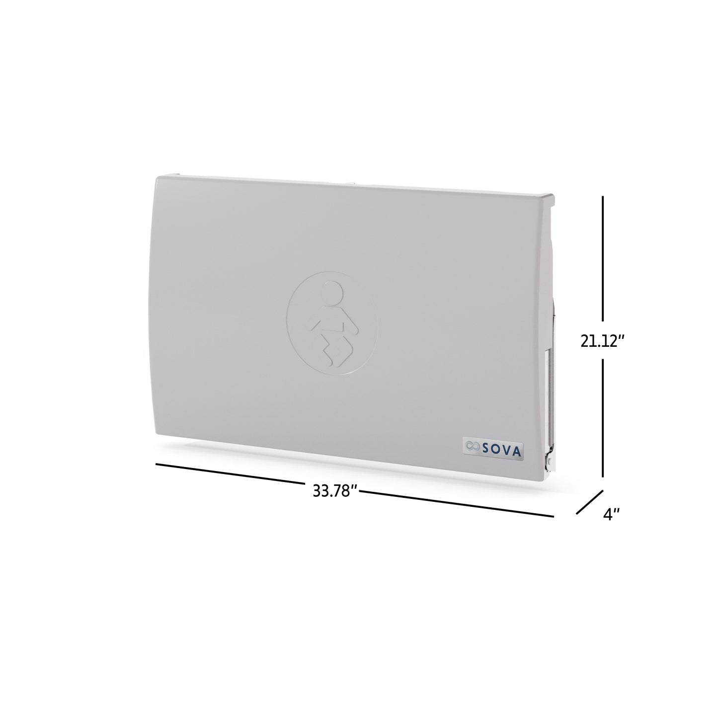 Grey Sova Element Baby Changing Station closed dimensions on white background