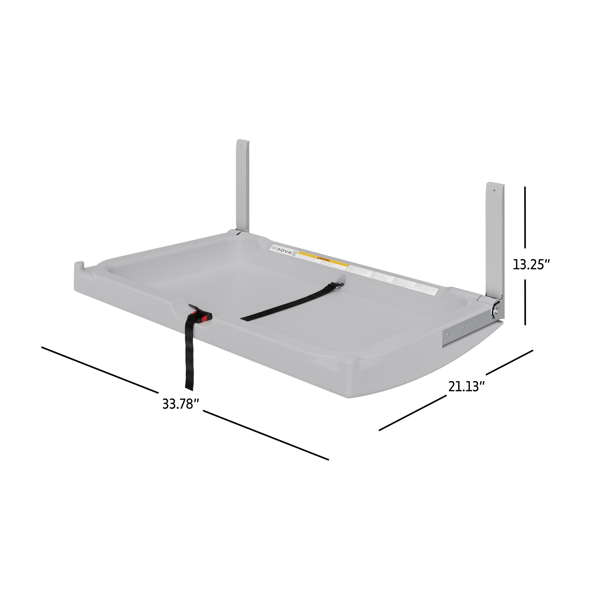 Grey Sova Element Baby Changing Station open dimensions on white background