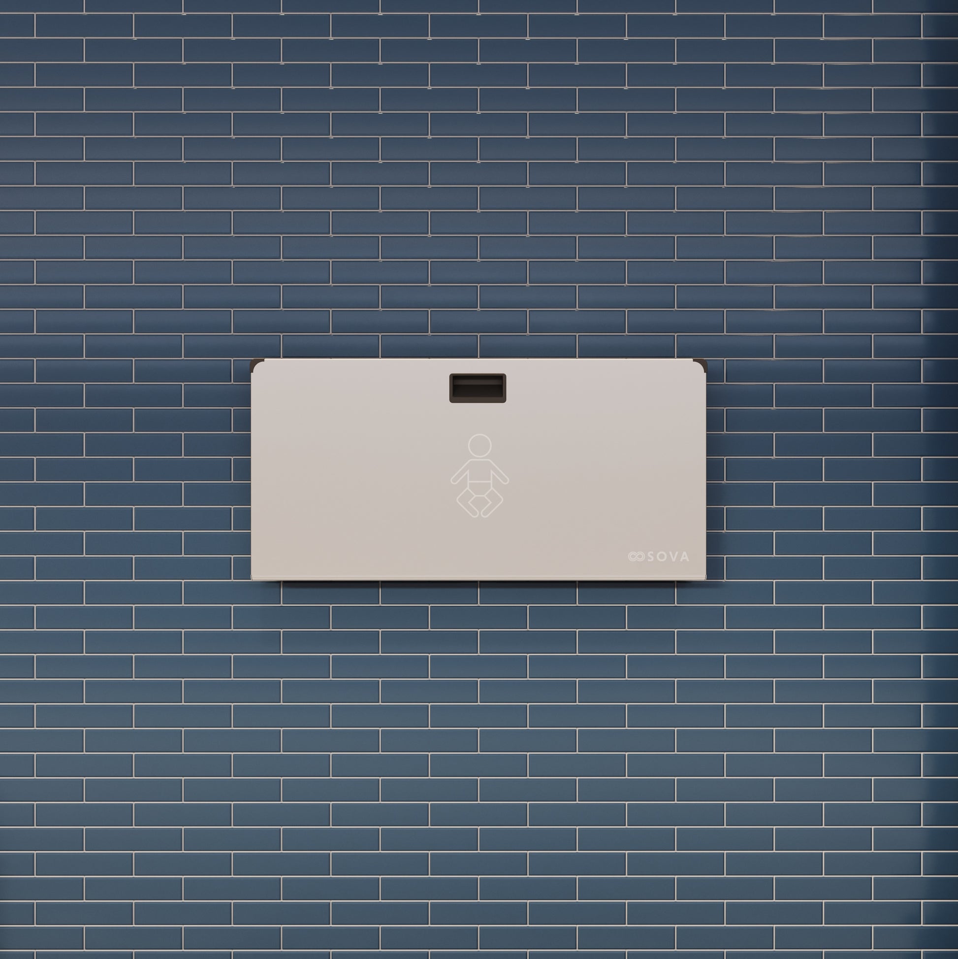 Aura Horizontal Baby changing station mounted on brick wall